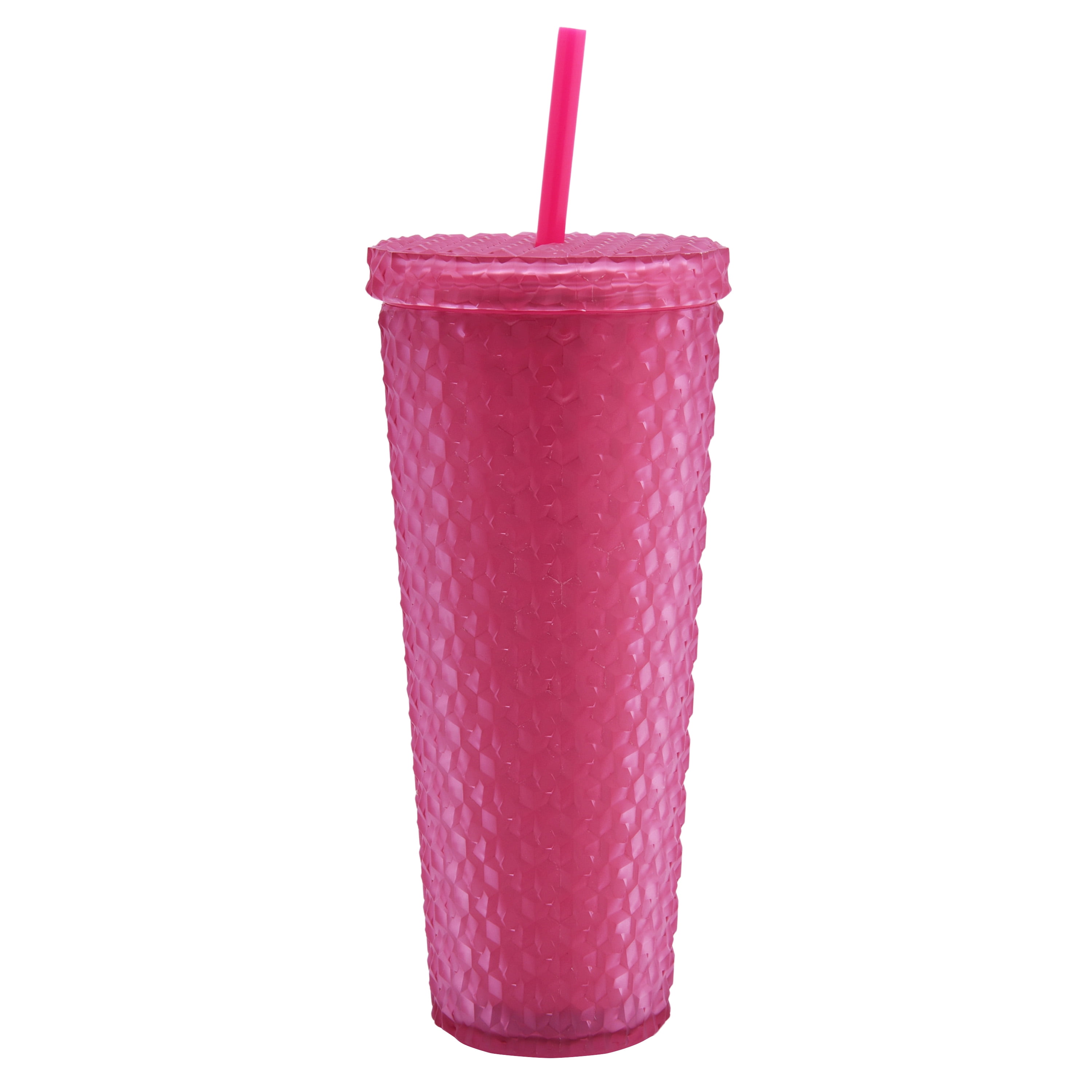 Mainstays 4-Pack 26-Ounce Textured Tumbler with Straw, Matte Pink 