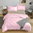 thumbnail image 2 of DNG Creations 3 Piece Ruffle Diamond Comforter All Season 550 GSM Oversized Queen Size - 800 Threads Count, 100% Egyptian Cotton Solid Baby Pink Colour, 2 of 6