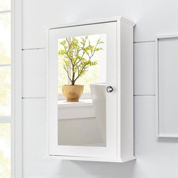 Gzxs Wall-Mounted Bathroom Cabinet with Mirrored Door & Adjustable Shelf, Single Door Storage Cabinet, Compact Space-Saving Design, White, 13.4"L x 5.9"W x 20.9"H