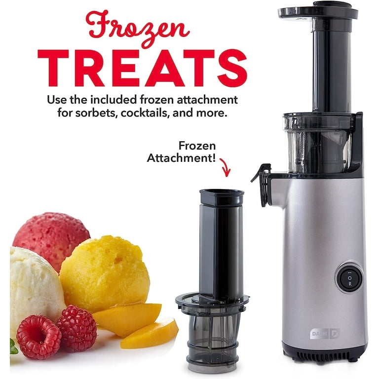 Free Shipping Dash DCSJ255 Deluxe Compact Power Slow Masticating Extractor Easy to Clean Cold Press Juicer with Brush Pulp Measuring Cup Frozen Attachment and Juice Recipe Guide Graphite Walmart