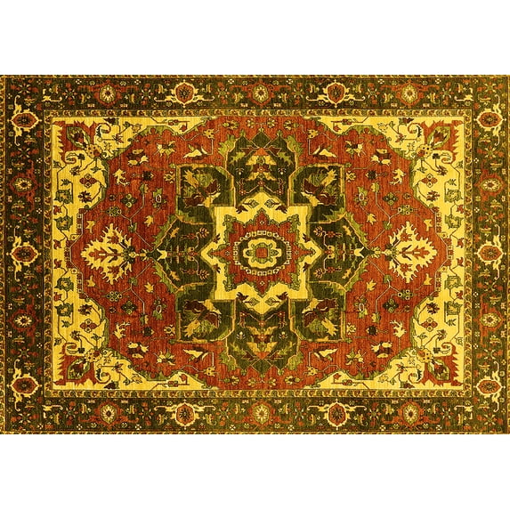 Ahgly Company Machine Washable Indoor Rectangle Oriental Yellow Industrial Area Rugs, 3' x 5'