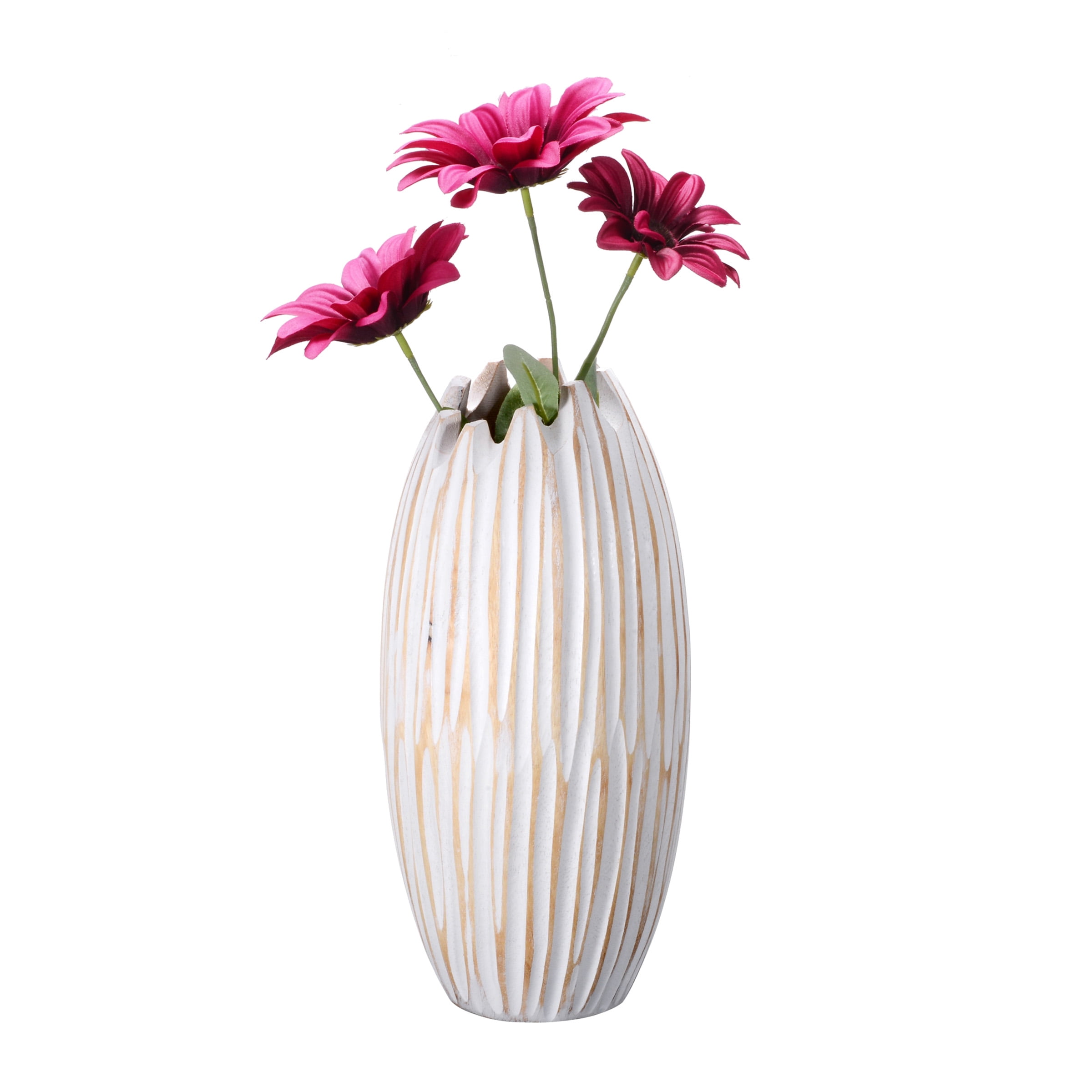 Villacera Handmade 12" Tall Round Mango Wood White Tulip Vase