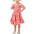 thumbnail image 4 of Seyurigaoka Family Matching Parent-Child Summer Midi Dress, Square Neck Plaid Pattern Tie-Up Ruffled Dress, Middle Sleeve Pleated One-Piece, 4 of 7