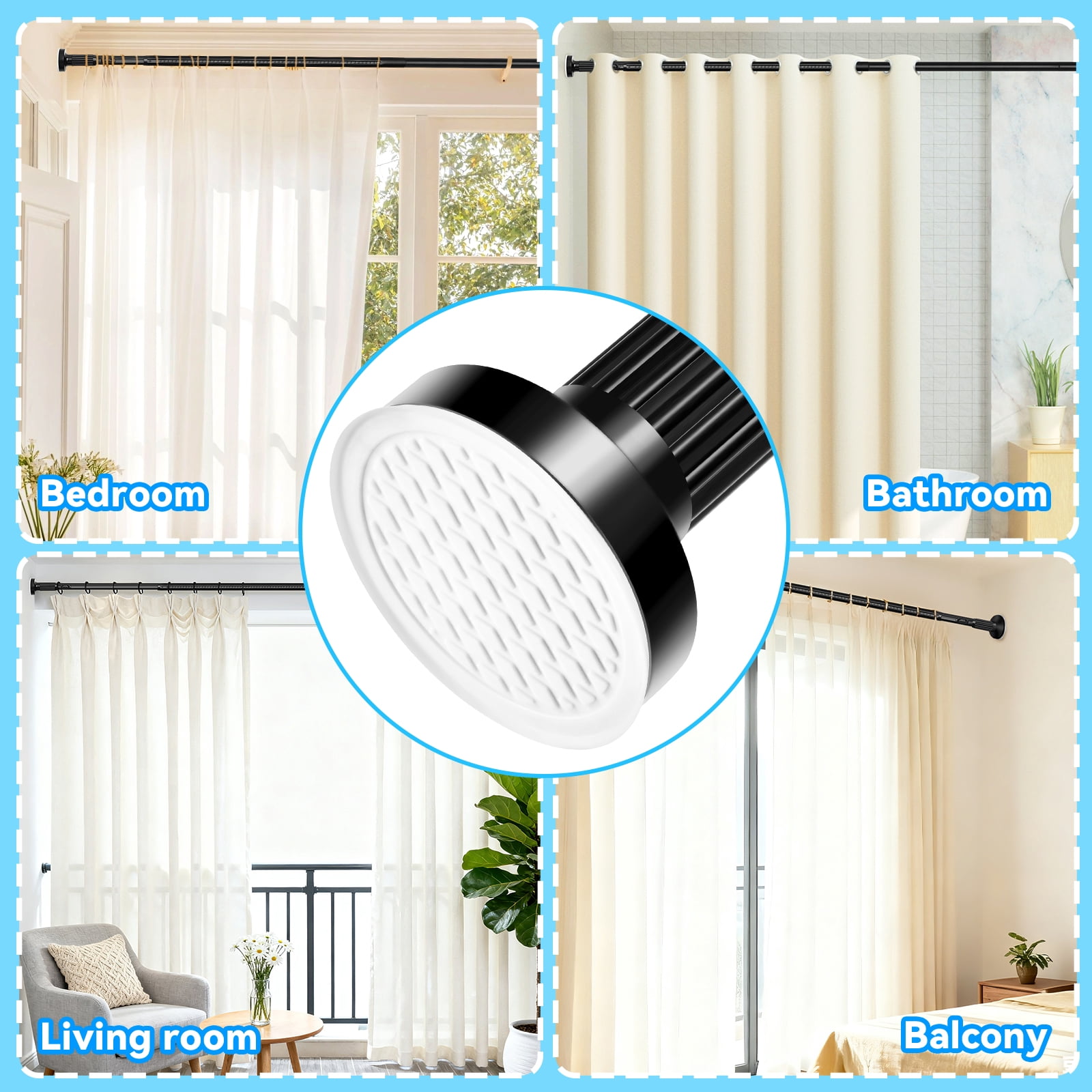 Ktinnead One-Push Tension Curtain Rod,94-122 in Extra Long Curtain Rods No Drill Adjustable Spring Shower Curtain Rod,Rustproof Steel for Window Patio Outdoor Bathroom,Matte Black