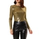thumbnail image 5 of BLUSA BRILLANTE PARA MUJER INSPIRE CHIC, MANGA LARGA, CUELLO REDONDO, AJUSTE REGULAR, BLUSA DE NOCHE BRILLANTE L NEGRO DORADO, 5 of 8