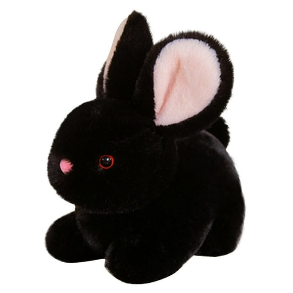 Black Fluffy Rabbit Plush Toy Medium Stuffed Animal For Kids Birthday Gift