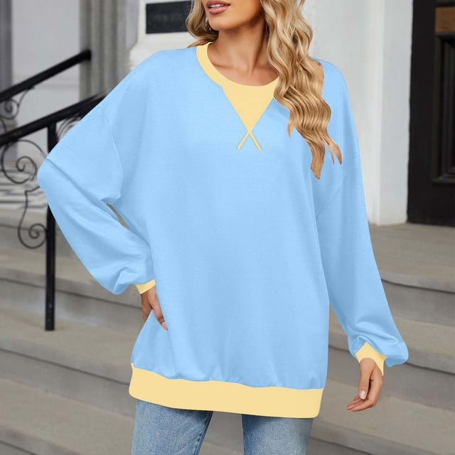 Women's Fashion No-Cap V-Neck Solid Color Long Sleeve Sweatshirt