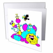 3dRose Cute adorable Jungle Animals Cartoon CMYK Cartoon, Greeting Cards, 6 x 6 inches, set of 6
