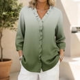 thumbnail image 2 of XPMWRP Women's V‑Neck Ruffle Placket Ombre Gradient Draped 3/4 Sleeve Blouse Soft Loose Fit Casual Summer Top Romantic Feminine for Daily Vacation Wear Green XL, 2 of 5
