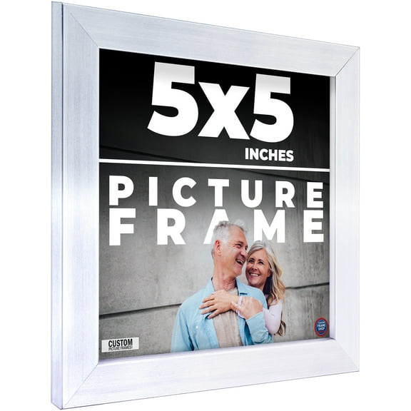 5x5 Frame Silver Stainless Steel Solid Wood Picture Frame | 0.75 Inch Moulding Width | Includes UV