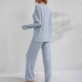 thumbnail image 3 of KICILVS Lounge Sets for Women Ribbed Knit Long Sleeve Top and Wide Leg Pants Set Casual Matching Pajama for Fall Travel Outfit, 3 of 9