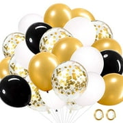 Anyi16 Gold Confetti White Black Balloons,65Pcs 12 Inch Party Balloons For Shower Wedding Graduation Birthday & Halloween Christmas Decorations