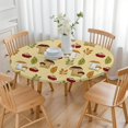 thumbnail image 3 of Colorful Mushroom Berry Leaf Beige Pattern Round Fitted Tablecloth with Elastic Edge,Dining Table Cover Waterproof,Outdoor Round Tablecloth for Camping,Dining,Indoor and Outdoor, 3 of 7