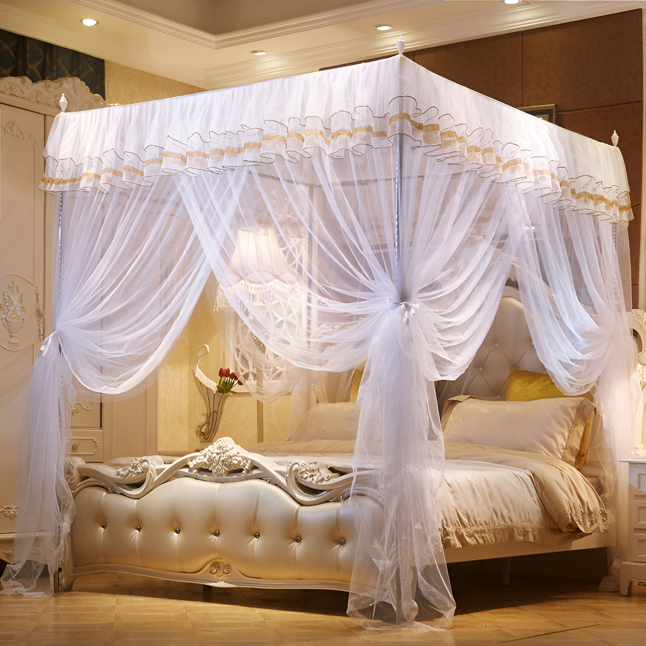 AUQ Canopy Bed Curtains,Mesh Bed Canopy,Breathable Bed Canopy for Girls Bed Canopy Curtains