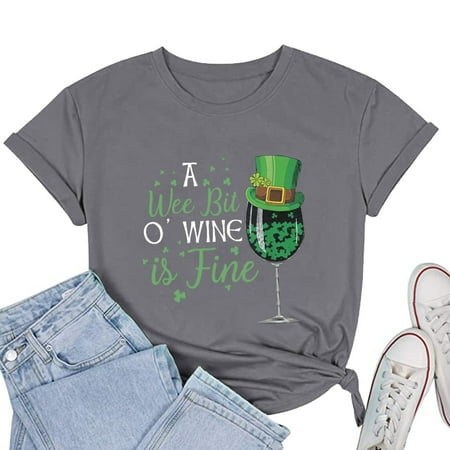 Babysbule Clearance Shirts for Women Spring St. Patrick's Day Graphic Printing Tops Ladies Loose O-Neck Short Sleeve Blouse Deals