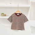 thumbnail image 5 of TIREOW Boys Stripe Short Sleeve T-Shirts Crewneck Colour Block Comfortable Casual Kids Summer Tee Tops (Coffee, 7-8 Years), 5 of 5