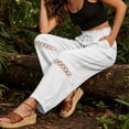thumbnail image 5 of Favoffer Women's Linen Splice Long Pants Lace Detail Drawstring Elastic Waist Pocket Casual Jogger Trousers Summer Breathable, 5 of 9