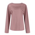 thumbnail image 3 of LISTHA Long Sleeve T Shirt Women 2025 Pleated Blouses Crew Neck Trendy Tunic Tops Dressy Fashion Tops Light pink S, 3 of 6
