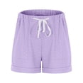 thumbnail image 4 of Delayuji Women's Short Cotton Linen Hollow Solid Color Tie Up Casual Elastic Short with Pockets Summer, 4 of 6