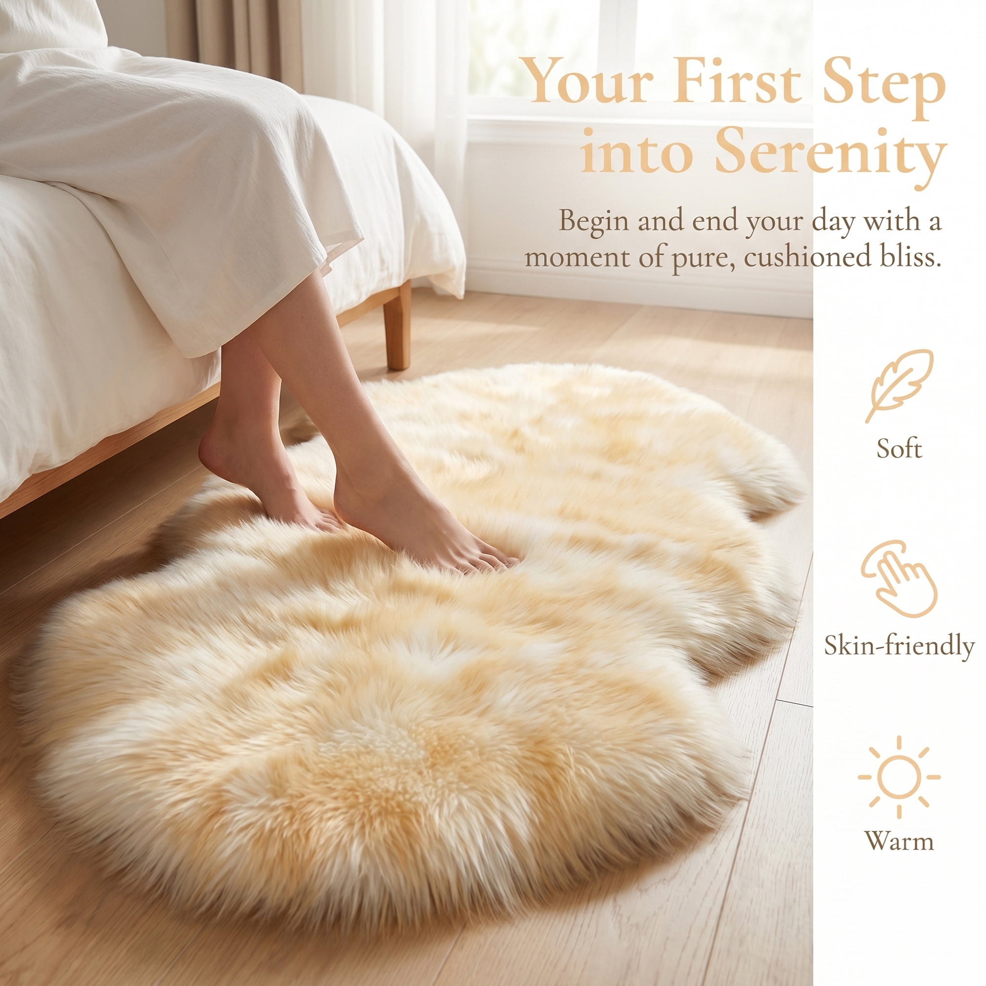 Unique Bargains Ultra Fluffy Bedroom Non Slip Fuzzy Shaggy Area Rug 35" x 24" White Yellow