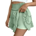 thumbnail image 4 of Olyvenn Flowy Shorts for Women Casual Boho Ruffle Tiered Skorts Elatic High Waist Cute Mini Skirts Bulit in Legging Shorts Green M, 4 of 5