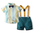 thumbnail image 2 of LYMAYTER Toddler Baby Boys Summer Casual Suit Gentleman Short Sleeve Bowtie Shirt Suspenders Shorts Outfit Set 1-6T, 2 of 11