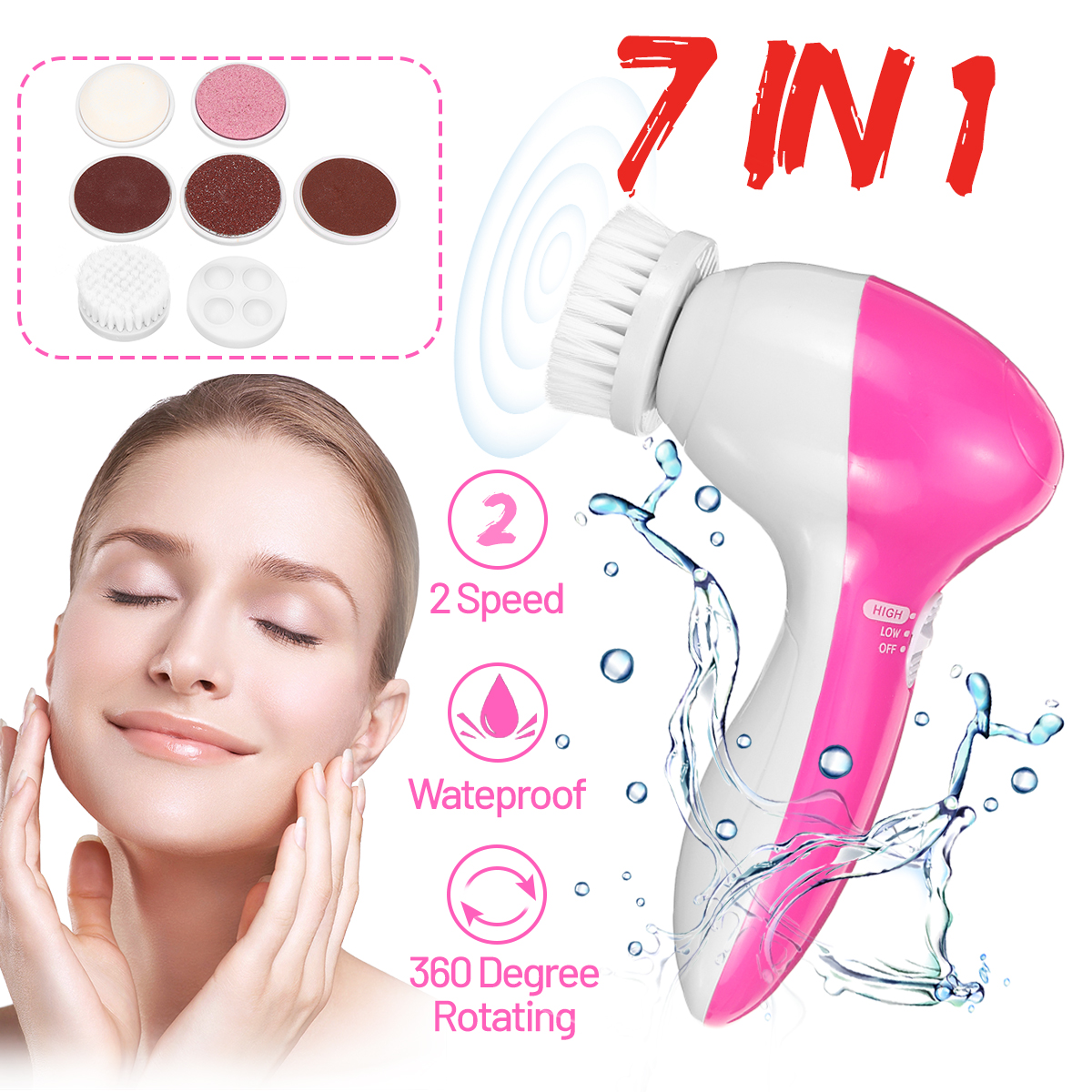 7in1 Facial Cleaning Brush Massage Cleaner, Fashion Portable Electric