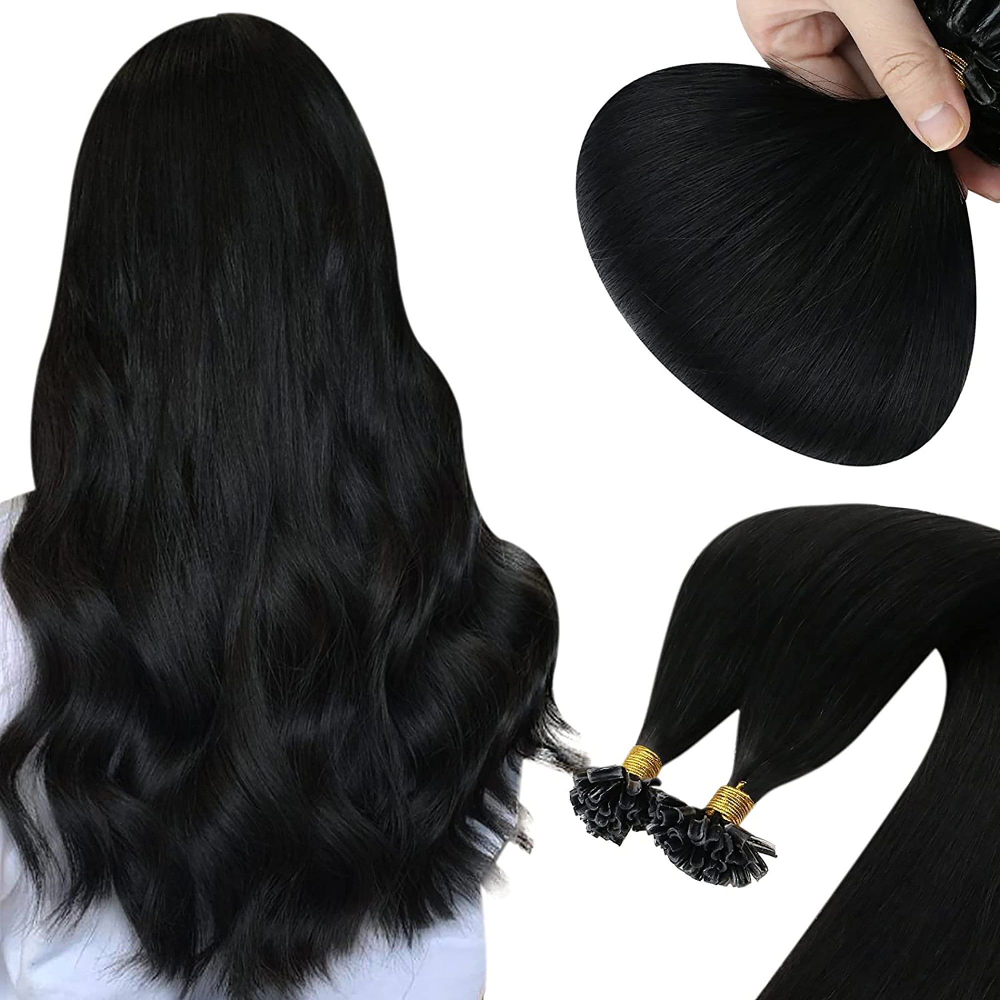 Sunny U Tip Hair Extensions Real Human Hair 16 inch Off Black Keratin
