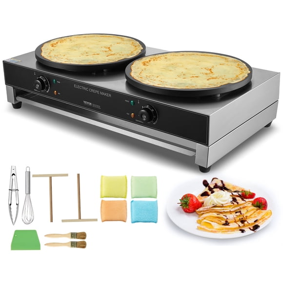 VEVOR Machine à Crêpes Électrique de 16 Pouces Machine à Crêpes Commerciale 3400 W à Double Tête