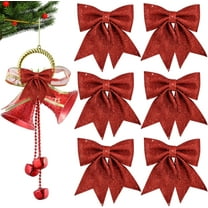 6pcs Shiny Bow Christmas Glitter Twist Tie Bows for Decoration Gift Box Wrapping, Christams Baskets Decor, Wedding Birthday Festival Party Decoration (5x5Inch)