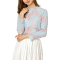 thumbnail image 3 of MODA NOVA Junior's Long Sleeve Lace See Through Floral Color Block Blouse Pink-Blue L, 3 of 7