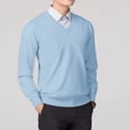 thumbnail image 3 of Gephdiin Long Sleeve Shirts for Men Mens Shirts Men's Autumn And Winter Long Sleeved V Neck Solid Casual Loose Fitting Pullover Sweater Mens T-Shirts Shirts for Men Polyester Light Blue L, 3 of 4