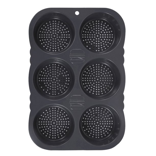 Hamburger Bun Pan 4 pulgadas 6 cavidad de calor de silicona pan de hamburguesa con agujeros de aire no se pegue sartén para hornear fácil de limpiar utensilios de cocina