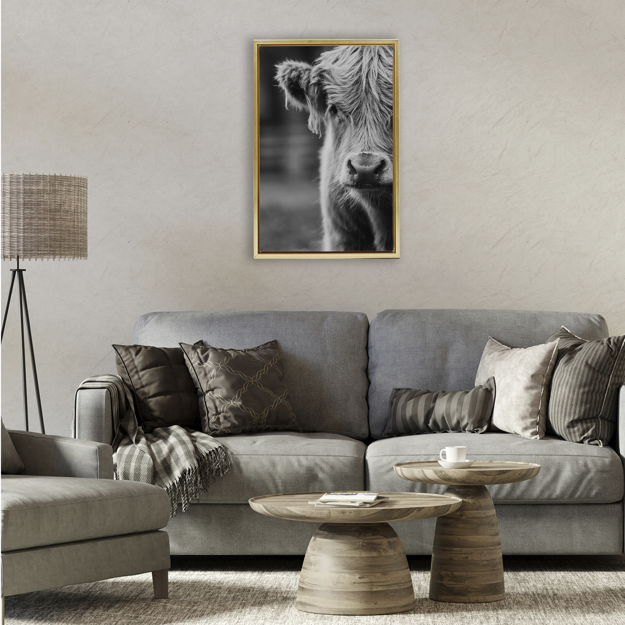 Baby Cow Face Gold Framed Floater Canvas Wall Art, design by Amy Carroll