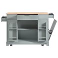 thumbnail image 2 of AENKYO Fluted Kitchen Island with Trash Can Storage Cabinet, Power Outlet, Internal Storage Rack, Rolling Kitchen Islands on 5 Wheels with 3 Drawer, 3 Open Side Racks for 10 Gallon Garbage Bin,Green, 2 of 12