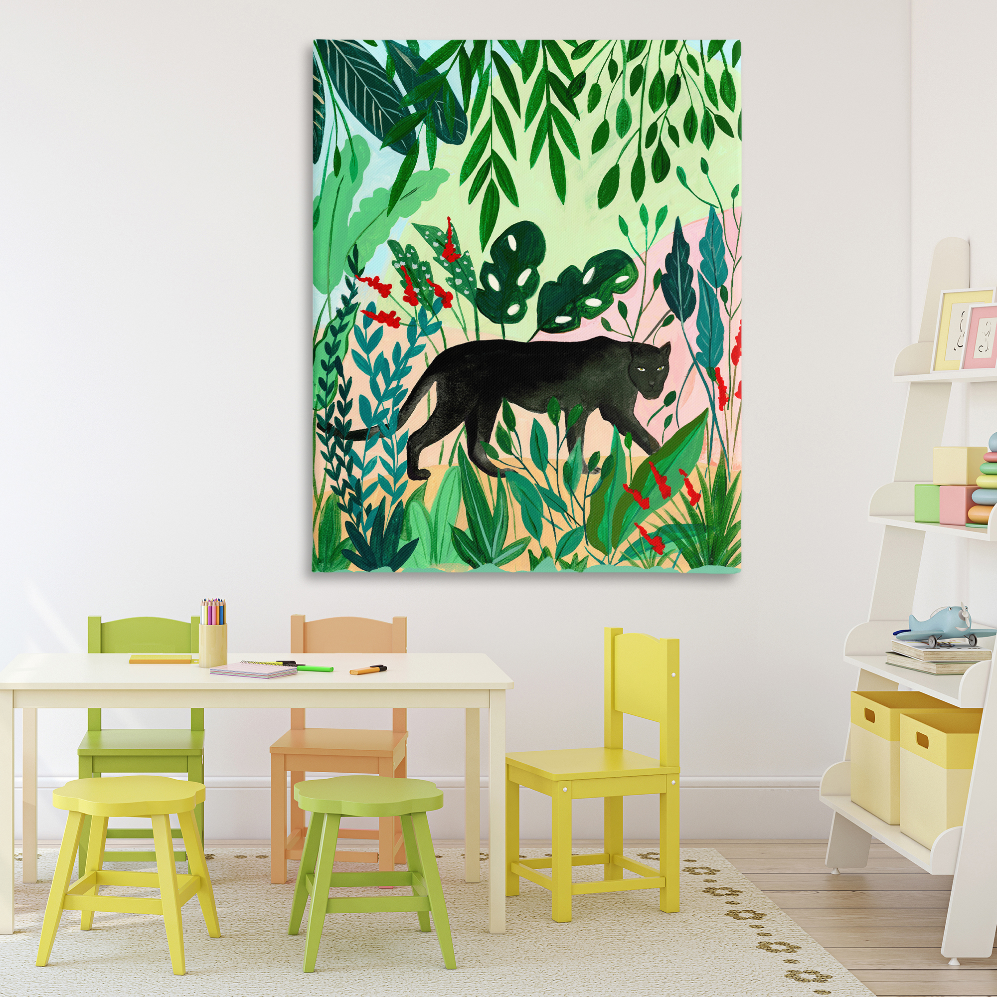 Stoic Panther Tropical Forest Canvas Wall Art, design by Nabeela Rumi