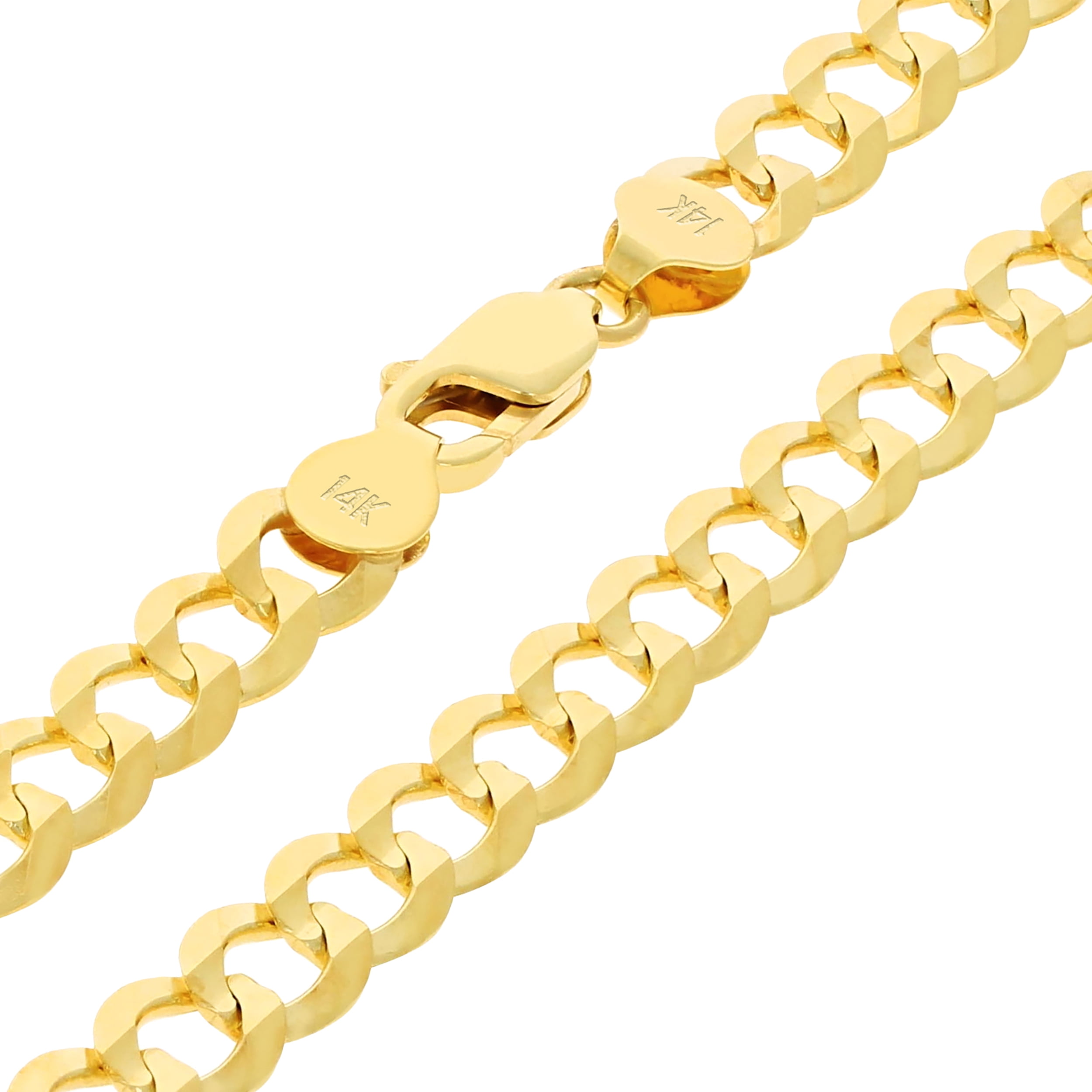 Nuragold 14k Real Yellow Gold Solid Cuban Curb Link 7mm Chain Necklace (16"-30") Italian Jewelry for Men