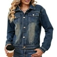 thumbnail image 3 of Chaqueta Vaquera Básica de Larga, Ajustada, Elástica y con Botones para Mujer Azul Oscuro M, 3 of 10