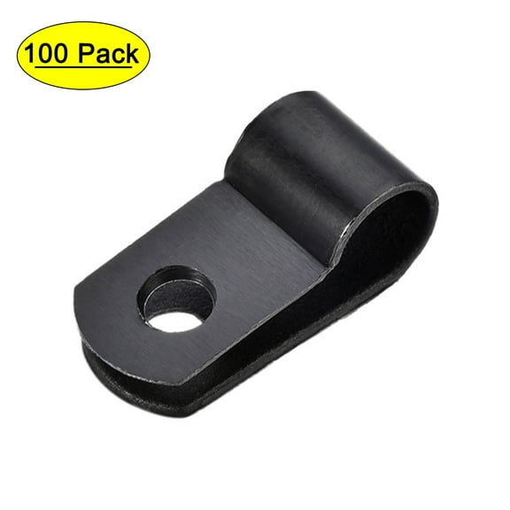 Unique Bargains Cable Clips Wire Holder R Type Clamp 6.4mm Fastener for Home Office Cords Management Black 100Pcs