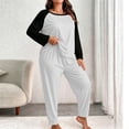 thumbnail image 2 of Pajama Sets Hzzrkos Women's Plus-Size Color-Block Long-Sleeve Pants Casual Loungewear/Pajama Set White XXXL, 2 of 7