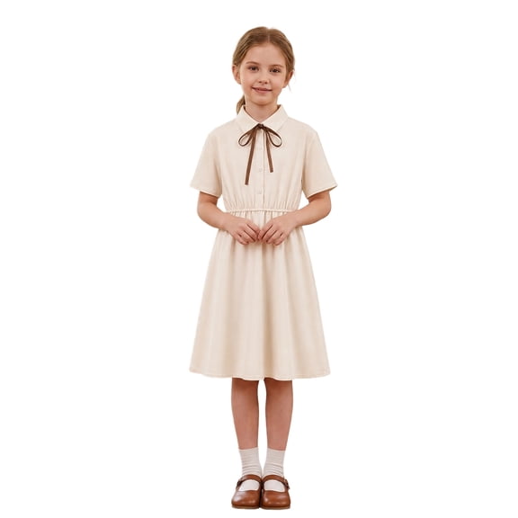 HAYIMI Girls School Tiered Blend Dress For Kids Summer Short Sleeve A-Line Party Dress For Girls Soft Dresses