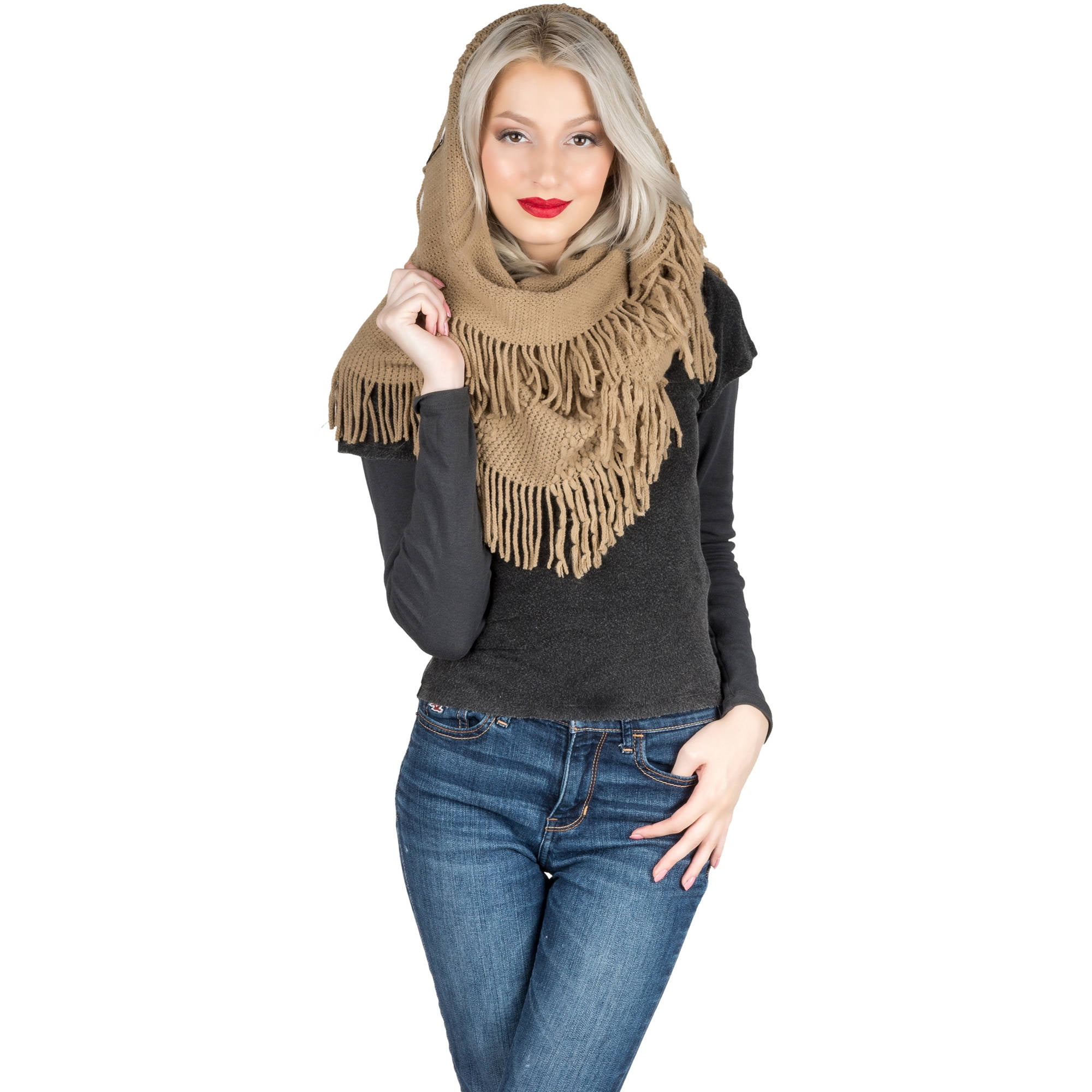 Women's Soft Woven Infinity Wrap Shawl Scarf with Frills [Adult Size]