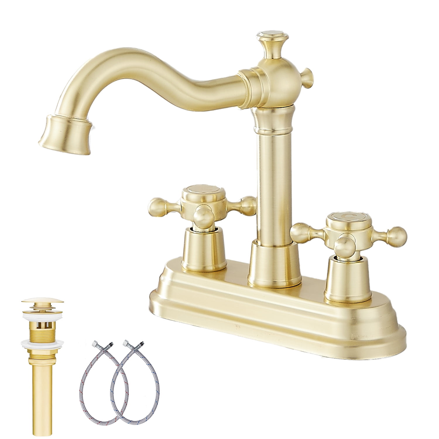 GGStudy Bathroom Faucet Brushed Gold 2 Handles 4 Inches Centerset RV