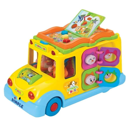 Dimple Educational Interactive School Bus Toy with Tons of Flashing Lights, Sounds, Responsive Gears and Knobs to Play with, Tons of Fun, Great for Kids and Toddlers by