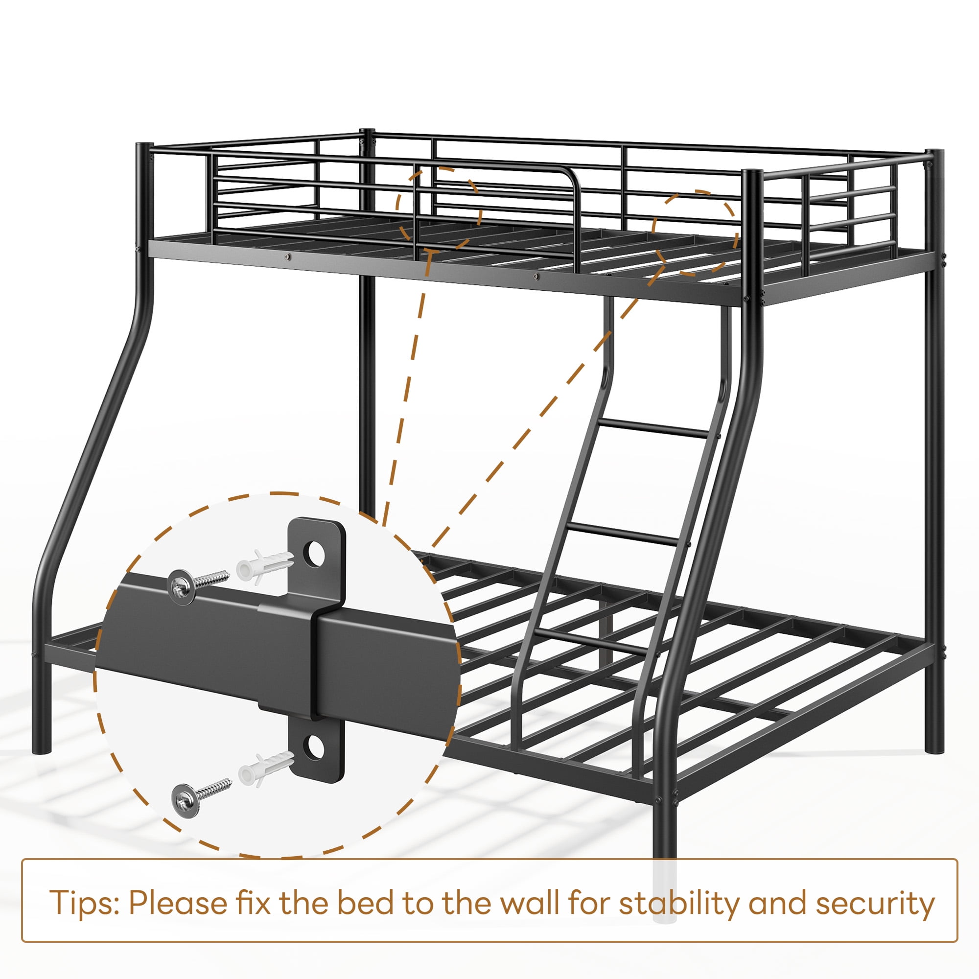 Twin Over Full Bunk Bed for Adults and Teens, Heavy Duty Metal Frame, Space Saving Bed for Dorm Room, Guest Room or Kids' Shared Bedroom, Black Platform Bed