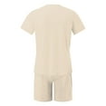 thumbnail image 6 of Mens Knit Shirt Shorts Set 2 Piece Outfit Short Sleeve Shirt and Shorts Sets Beach Vacation Athletic Running Gym Outfits (Beige,L), 6 of 6