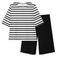 thumbnail image 3 of WRKEKC Girls Summer Outfits, Casual Outfits for Girls, Children's Trendy Casual Striped Print Eastic Loose Short Sleeve T-Shirt and Shorts Breathable Athletic Outfit, 3 of 8