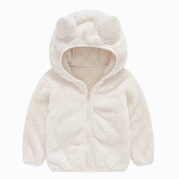 Linfrsh Toddler Girls Boys Fleece Hoody Jacket Zip Up Teddy Coat Warm Winter Outwear(White,3-4 Years)