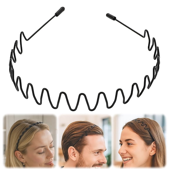 CXHEGBEJ Metal Headbands for Men and Women Black Wavy Hair Band Non Slip Headwear Hoop Comb Headband with Teeth for Sports Washing Face Black Style A