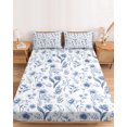 thumbnail image 2 of Full Size Fitted Sheet Set - Elegant Blue Flowers 3 Piece Bedding Sets 16" Deep Pocket Fitted Sheet with 2 Pillowcases Spring Floral Botanical Summer Brushed Microfiber Hotel Luxury Bed Sheets, 2 of 9